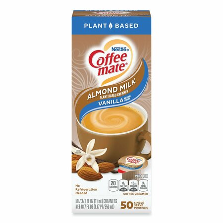 COFFEE MATE Plant-Based Almond Milk Non-Dairy Liquid Creamer Singles, Natural Vanilla, 0.38 oz Tubs, 50PK 12461537